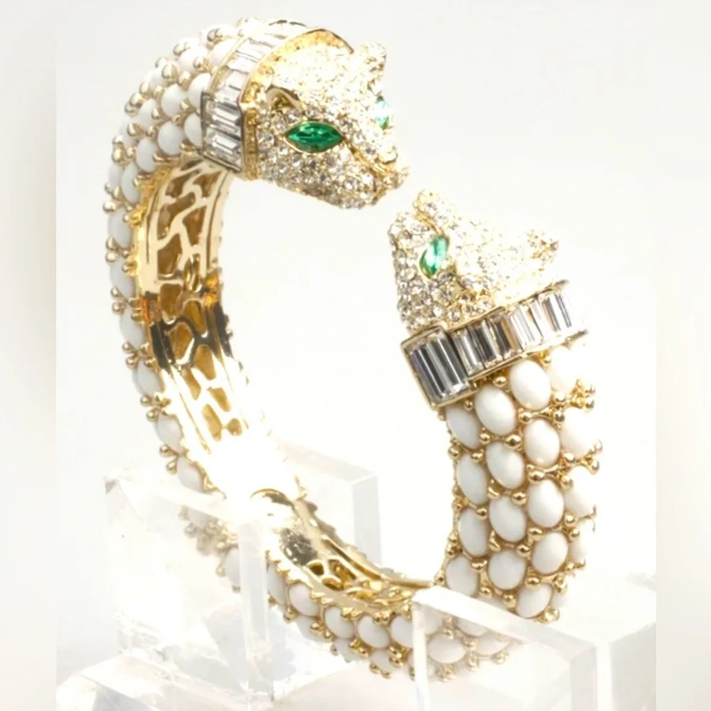 Exquisite Crystal Panther Chunky Cuff Bracelets - New Condition